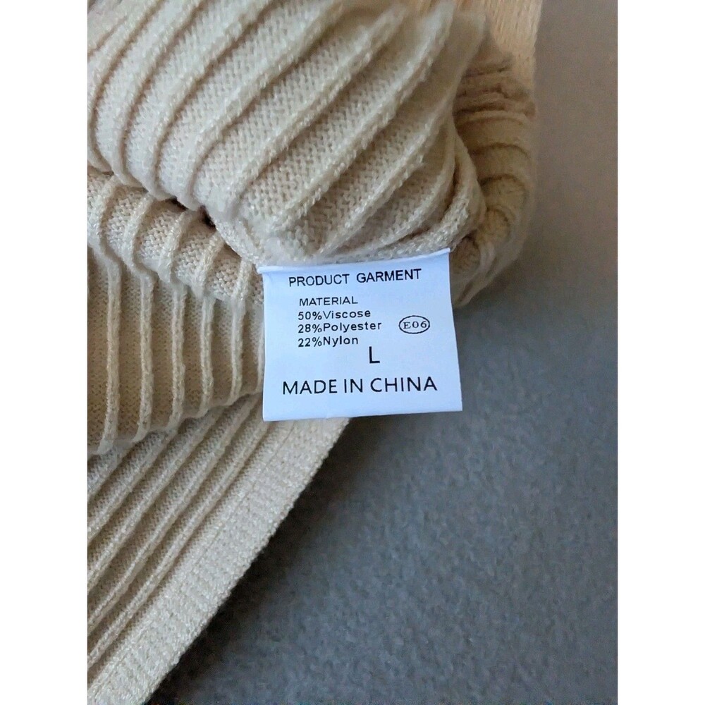 Cream Sweater Skirt Set Knit Two Piece Puff Sleeve Ribbed Midi Quiet Luxury - Picture 5 of 11